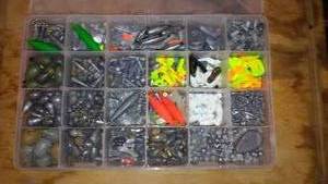 lot 671 image: Large Assortment of Fishing Weights and Lures in Tackle Box