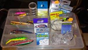 lot 672 image: Fishing Tackle Box with Assorted Lures, Hooks and Components