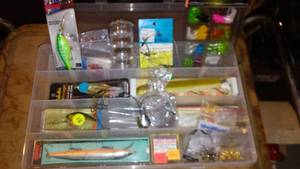 lot 673 image: Fishing Tackle Box with Assorted Lures, Hooks and Accessories