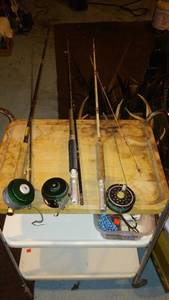 lot 689 image: Lot of 3 Fishing Rods with Reels. Shakespeare, South Bend
