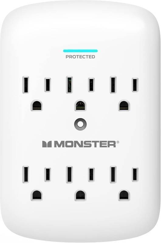 lot 701 image: Monster Wall Tap Plug 6-Outlet Extender with Outlet Surge Protector  300J - WHITE