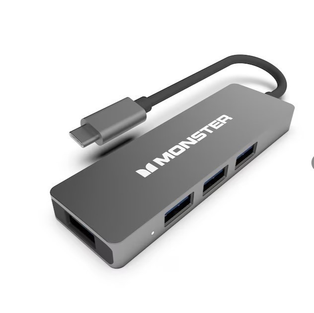 lot 891 image: Monster 5.9 inch USB Type-C to 4 port USB 3.0 A-Hub