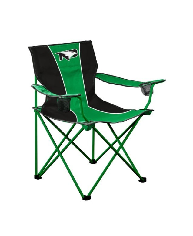 lot 141 image: NEW Logo Brands Hard Arm Big Boy Chair - BlackGreen - University of North Dakota