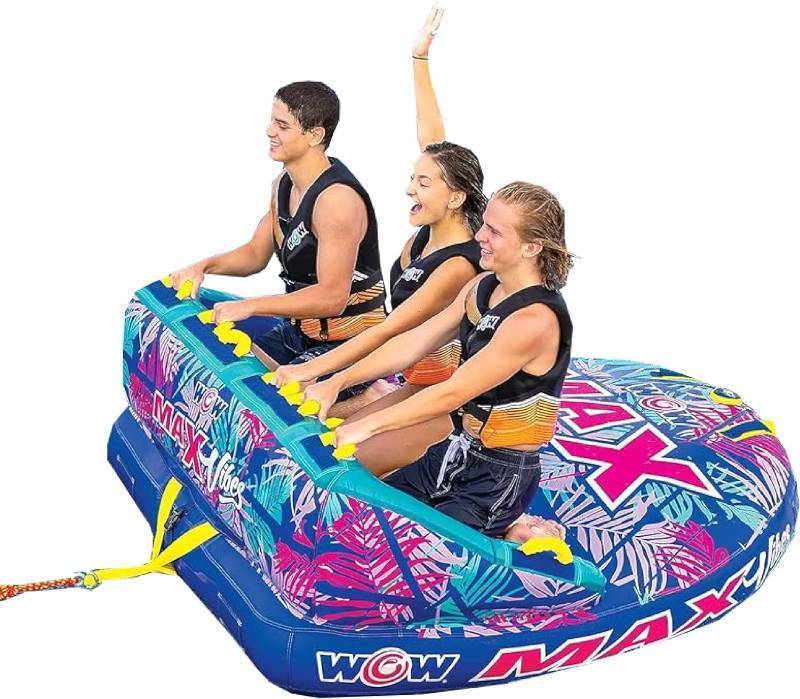 lot 135 image: WOW Sports 1-3 Person Max Vibes Towable with Secure Deck Seating - Tropical Waves