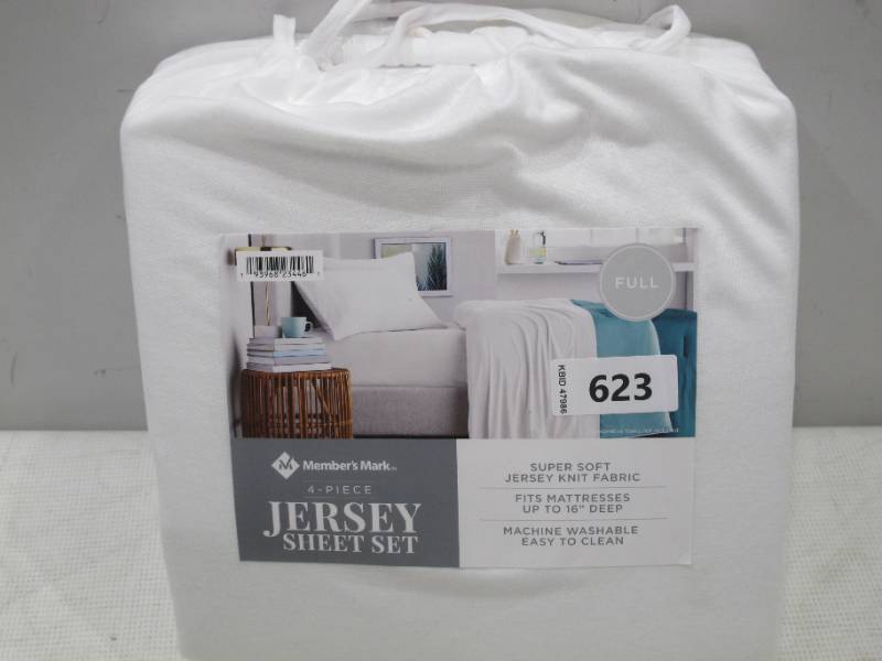 lot 449 image: NEW Members Mark 4-Pc. White Jersey Sheet Set - FULL - White