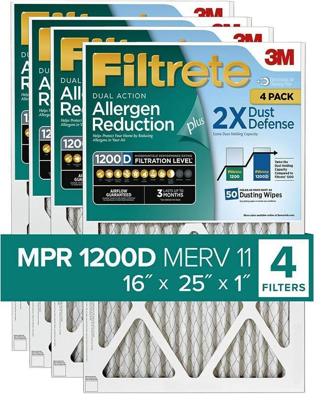 lot 166 image: Filtrete 16x25x1 Air Filter MPR 1200D MERV 11, Allergen Reduction Plus Dust, 4-Pack Filters (exact dimensions 15.69x19.69x0.81)
