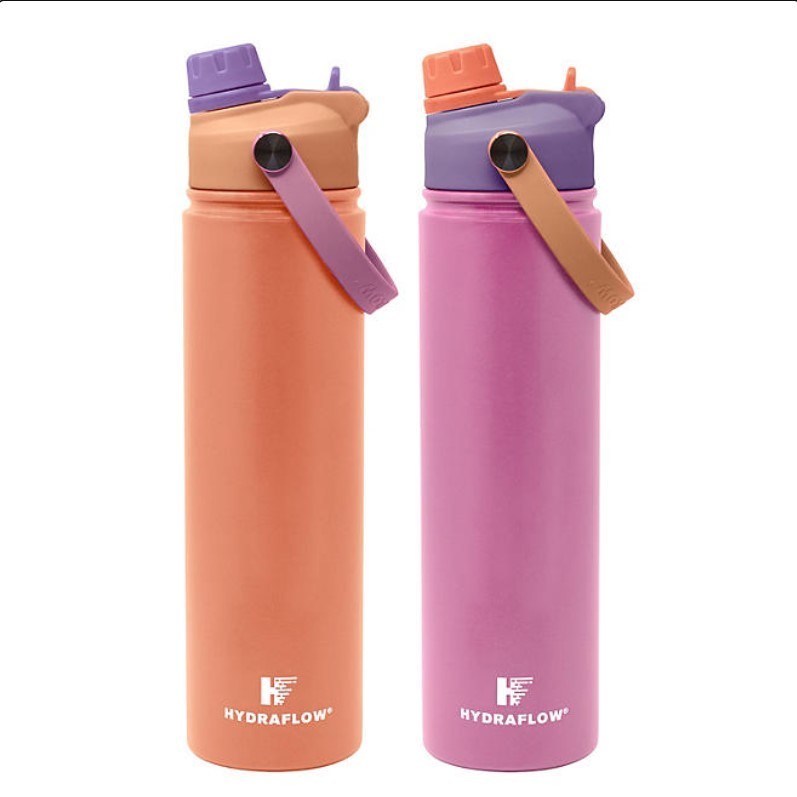 lot 172 image: NEW Hydraflow 25-oz. Double Wall Stainless Steel Water Bottle with Dual Lid, 2 Pack, PeachPink