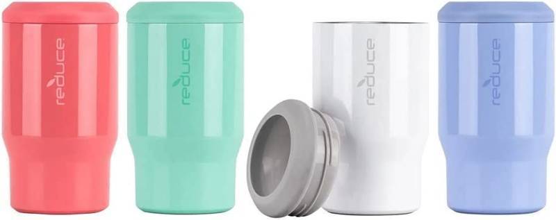 lot 393 image: NEW REDUCE 14 oz. Vacuum Insulated Stainless Steel Drink Cooler, 4 Pack (Tranquil)