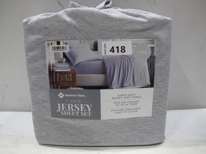 lot 418 image: NEW Members Mark 4-Piece Jersey Sheet Set - Silver Gray - FULL