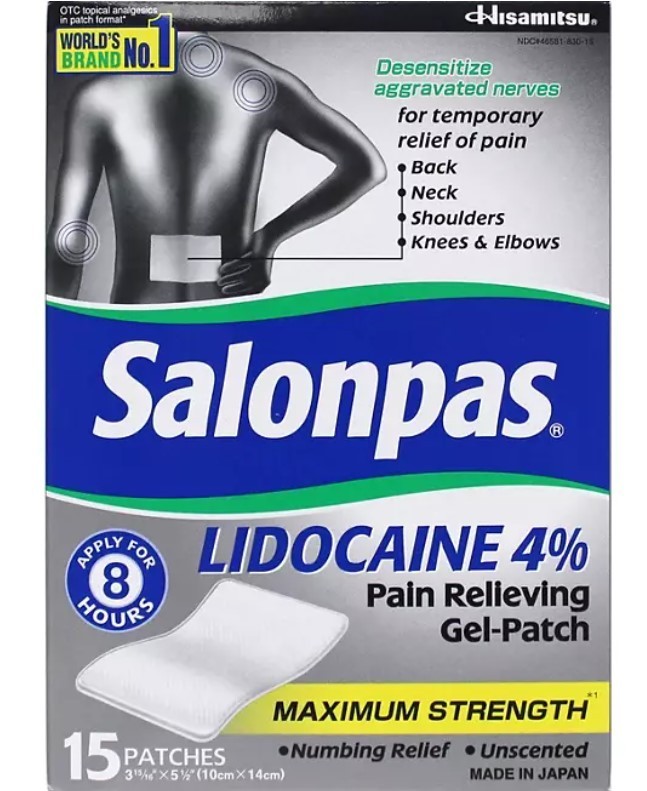 lot 363 image: NEW Salonpas Lidocaine Pain-Relieving Gel-Patch, 15 ct.