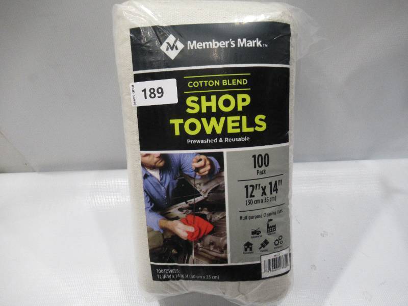 lot 361 image: NEW Members Mark Cotton Blend Shop Towels - Grey - 100 ct. - Prewashed and Reusable