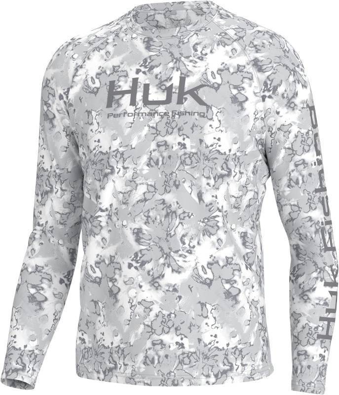 lot 179 image: NEW HUK Mens Pursuit Crew Long Sleeve, Sun Protecting Fishing Shirt - Fin Flats - Harbor Mist - Large