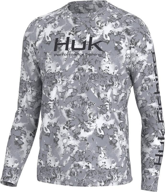 lot 178 image: NEW HUK Mens Pursuit Crew Long Sleeve, Sun Protecting Fishing Shirt - Fin Flats - Volcanic Ash - Large