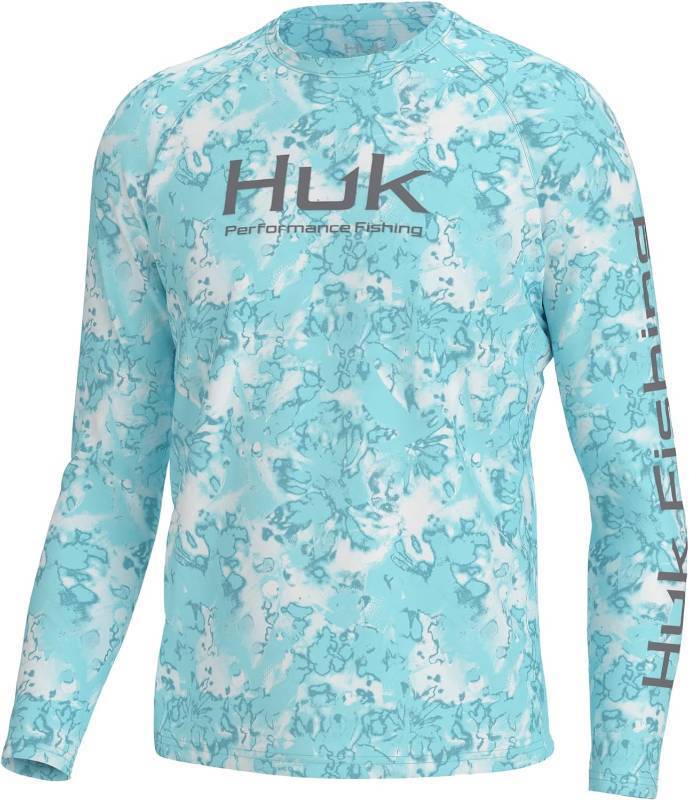 lot 181 image: NEW HUK Mens Pursuit Crew Long Sleeve, Sun Protecting Fishing Shirt - Fin Flats - Island Paradise - Medium