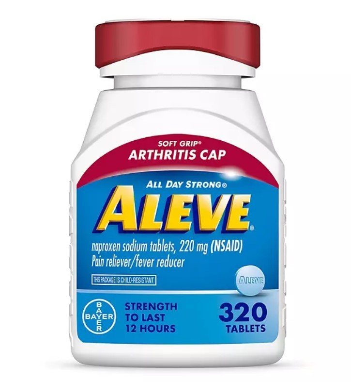 lot 374 image: NEW Aleve Pain Reliever Tablets, 220 mg Naproxen Sodium, Soft-Grip Arthritis Cap, 320 ct.