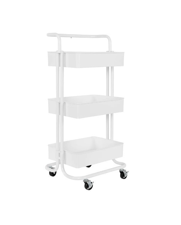 lot 380 image: NEW Seville Classics 3-Tier Steel Cart with Handle - White