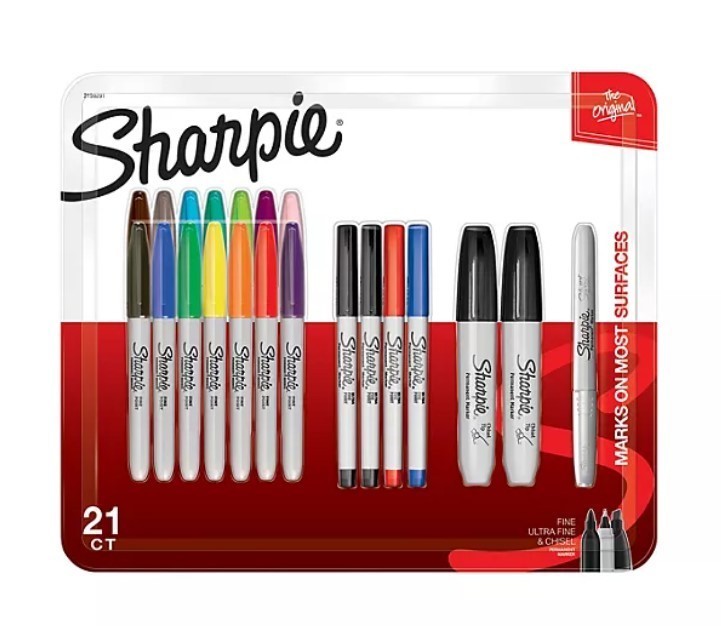 lot 191 image: NEW Sharpie Permanent Markers, Assorted Tips and Colors, 21 Count