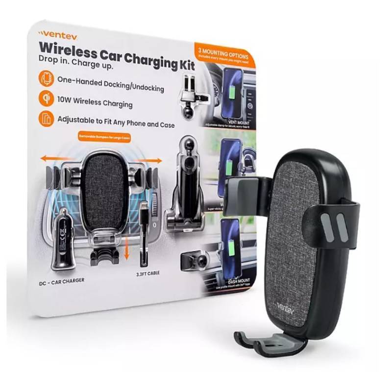 lot 199 image: NEW Ventev Wireless Car Charging Kit w 3 Mounting Options