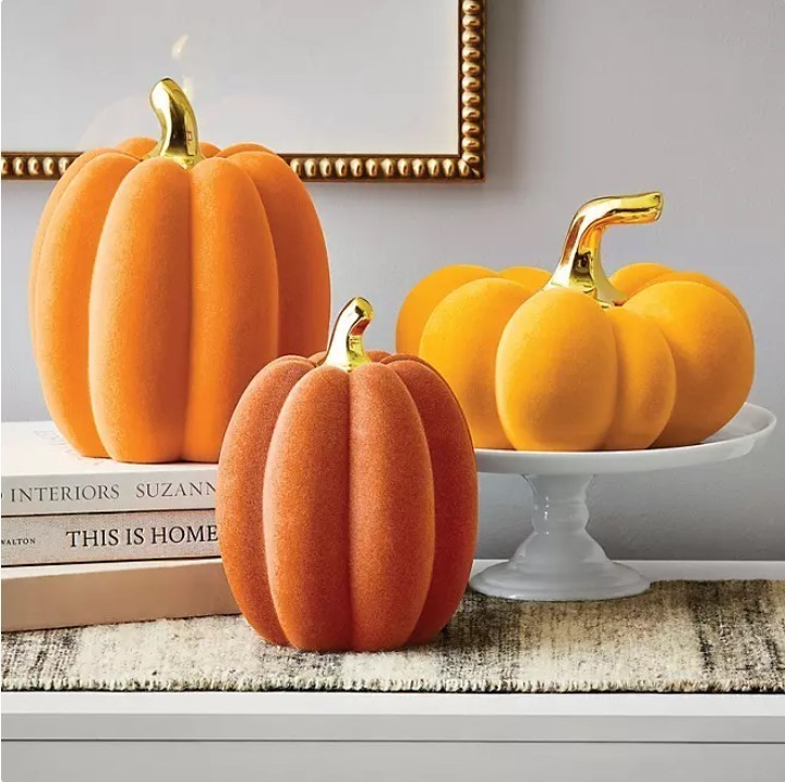 lot 204 image: Members Mark Harvest Flocked Pumpkins, Set of 3, Orange