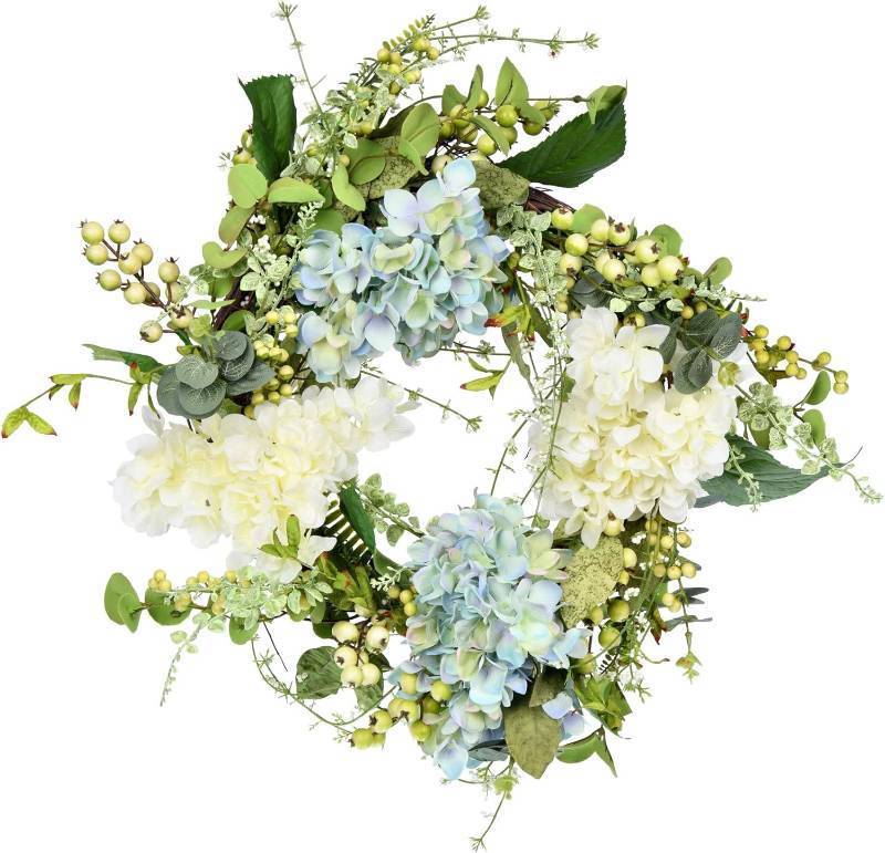 lot 202 image: Vickerman 24 Everyday Artificial Green Hydrangea Berry Wreath - Faux Indoor Floral Greenery Wreath