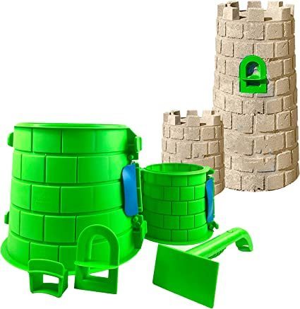 lot 198 image: NEW Create A Castle Sandcastle Kit as Seen on Shark Tank, 5 Piece Outdoor Beach, Snow or Sand Toy Set, Castle Towers, Building Tools, Mesh Storage Backpack - Deluxe Green