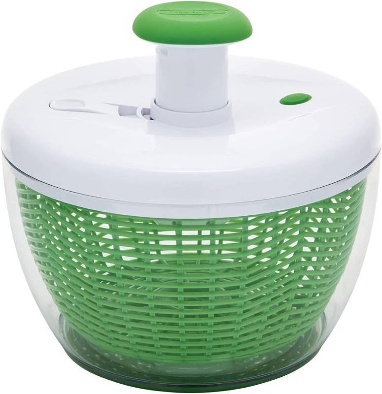lot 212 image: Farberware Pump Activated Salad Spinner with Bowl, Colander and Built in draining System Large 6.6 quart, Green