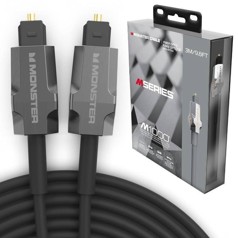 lot 874 image: Monster M-Series 1000 Fiber Optical Audio Toslink Cable, Sound Bar Optical Audio Cable with Gold Connectors, 9.8ft