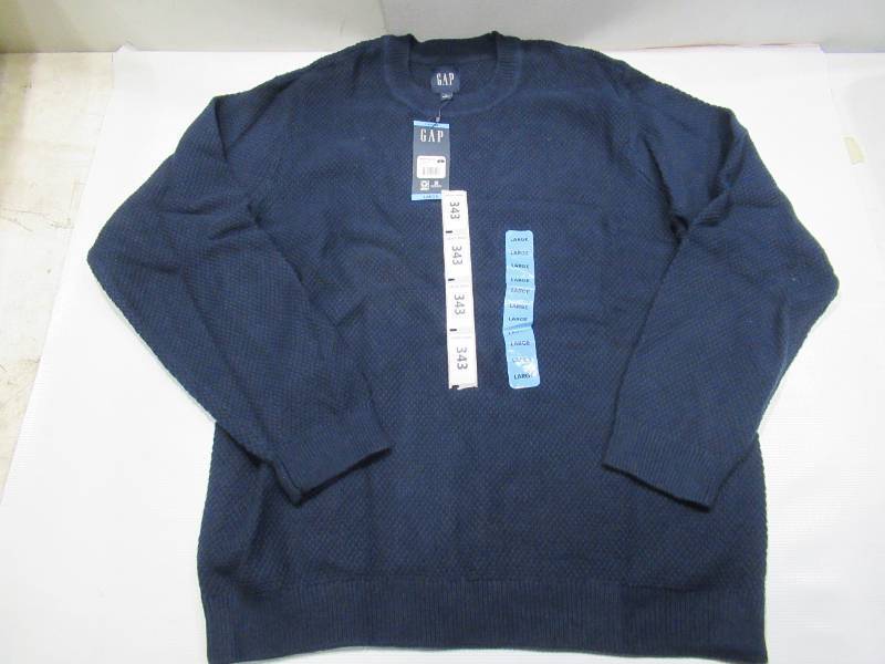 lot 351 image: NEW GAP Mens Long Sleeve Seed Stitch Crew Neck Ribbed Cuffs Sweater (Black Iris, LARGE)