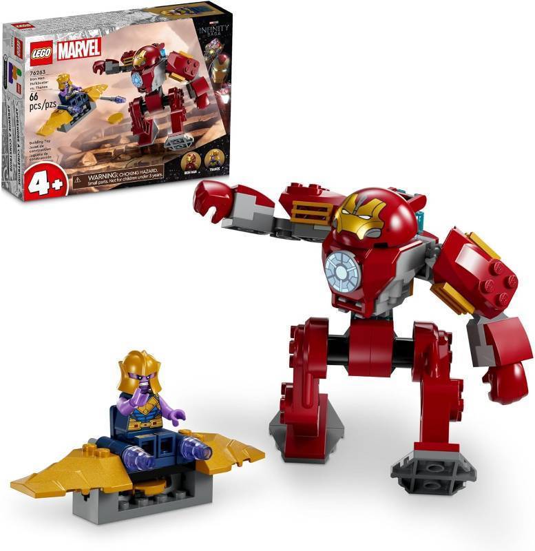 lot 392 image: NEW LEGO Marvel Iron Man Hulkbuster vs. Thanos 76263 Building Toy Set with Thanos and Iron Man Figures, Hulkbuster Toy with Posable Mech for Super Hero Battle Action