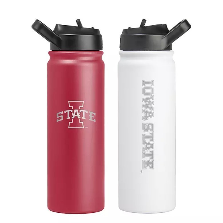 lot 295 image: NEW Logo Brands NCAA 24 oz. x 2 pk. Stainless Steel Water Bottle Set - RedWhite - Iowa State Cyclones