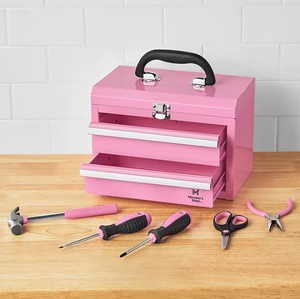 lot 136 image: NEW Members Mark 11 Toolbox With 5-Piece Tool Set - Pink