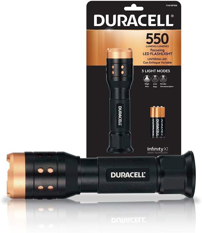 lot 253 image: NEW Duracell 550 Lumen Aluminum Focusing Flashlight - Ultra-Light and Easy to Carry Design with 3 Modes and 3-AAA Batteries Included