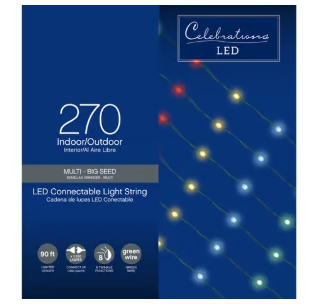 lot 270 image: NEW Celebrations LED Micro Multicolored 270 ct String Christmas Lights 90 ft.
