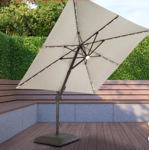 lot 126 image: Seasons Sentry 10 Square Solar LED Cantilever Umbrella - Pebble Gray