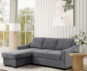 lot 120 image: Coddle Aria Fabric Sleeper Sofa with Reversible Chaise and Storage, Gray - Missing 2 Legs