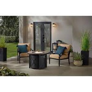 Hampton Bay 25.79 in. W 45000 BTU Brown Steel Propane Outdoor Fire Pit Table with Lava Rocks  Customer Returns See Pictures