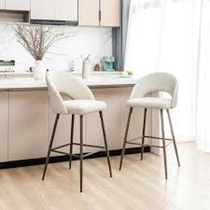 Pale Grey FabicLeatherette Bar Stool with Tapered Metal Legs (Set of 2) by Glitzhome   Customer Returns See Pictures