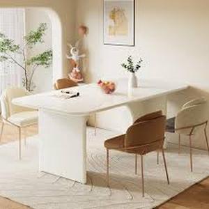 TRIBESIGNS WAY TO ORIGIN Halseey Modern Cream White Wood 63 in. Pedestal Dining Table Seats 4-6  Customer Returns See Pictures