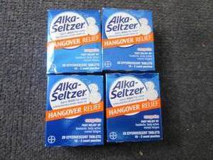lot 424 image: 4- 20 ct AlkaSeltzer Hangover Relie...