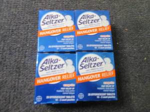lot 483 image: 4- 20 ct AlkaSeltzer Hangover Relie...
