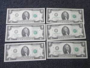lot 487 image: 6 Uncirculated, Sequential $2 Bills...