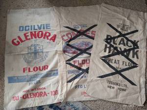 lot 2 image: (3) Vintage 100 lb Flour Sacks