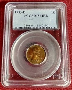 lot 46 image: 1953-D Wheat Penny - PCGS MS64RB