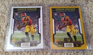 lot 74 image: (2) 2023 Score Jordan Addison Rookie Cards - White & Yellow