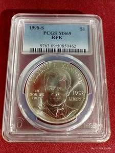 lot 100 image: 1998-S Robert F Kennedy Silver Dollar - PCGS MS69