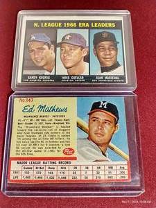 lot 164 image: (2) Vintage HOFer Baseball Cards - Koufax & Mathews