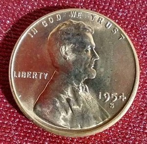 lot 168 image: Bright Red Uncirculated 1954-S Wheat Penny