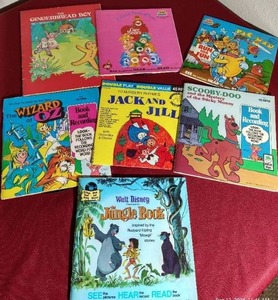 lot 186 image: (7) Vintage Kids BookRecord Sets - Disney, Care Bears, Etc