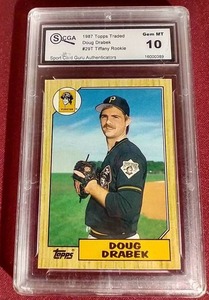 lot 198 image: 1987 Topps Tiffany Doug Drabek Rookie Card - SCGA 10