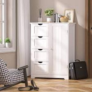 lot 9 image: VEIKOUS White 31.6 in. H Accent Cabinet Office Storage Cabinet with Adjustable Shelf and 4-DrawerCustomer Returns See Pictures